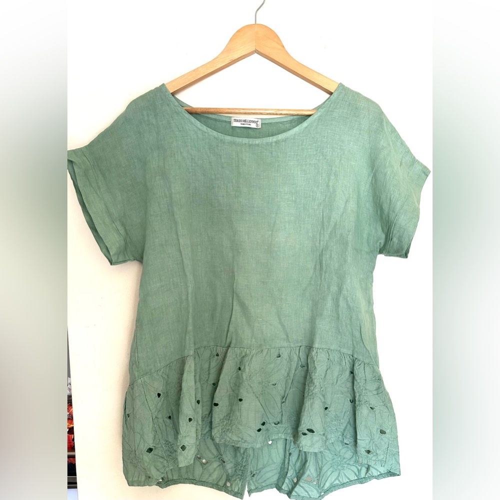 Terzo Millenio Green 100% Linen Top Women’s Made in Italy‎ Sz Small